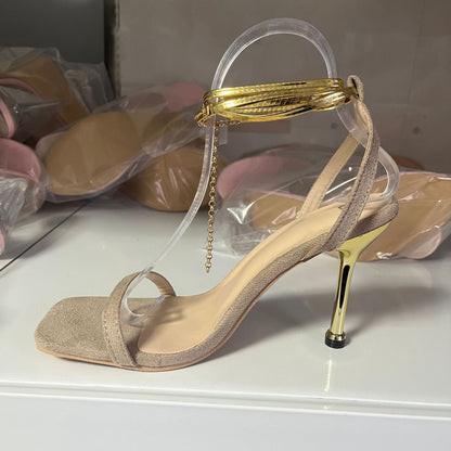 Sharon – Hochhackige Schnürschuhe mit Knöchelring in einfarbig